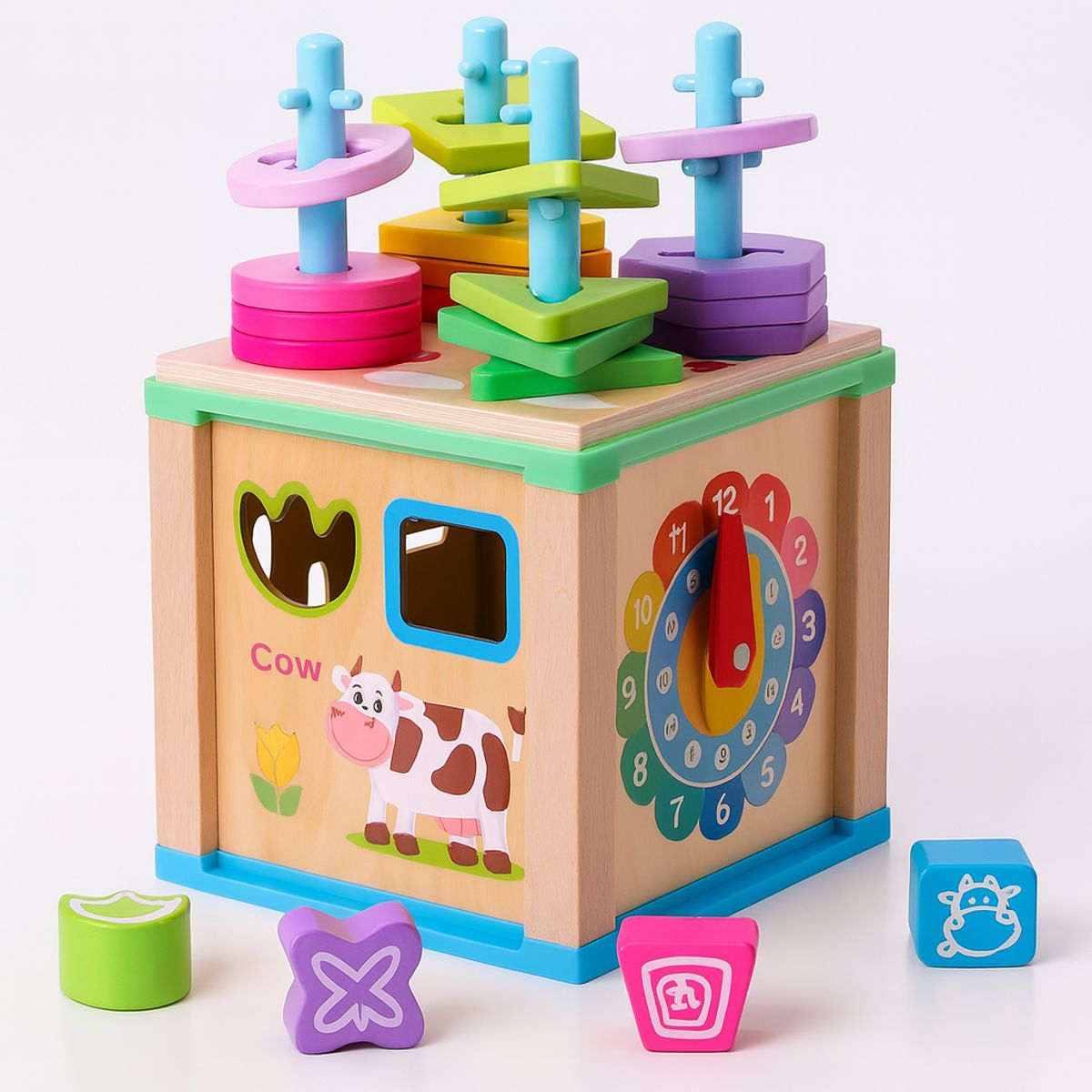 ABC - Cubo Didáctico de Madera Multifuncional  Juego Educativo Montessori