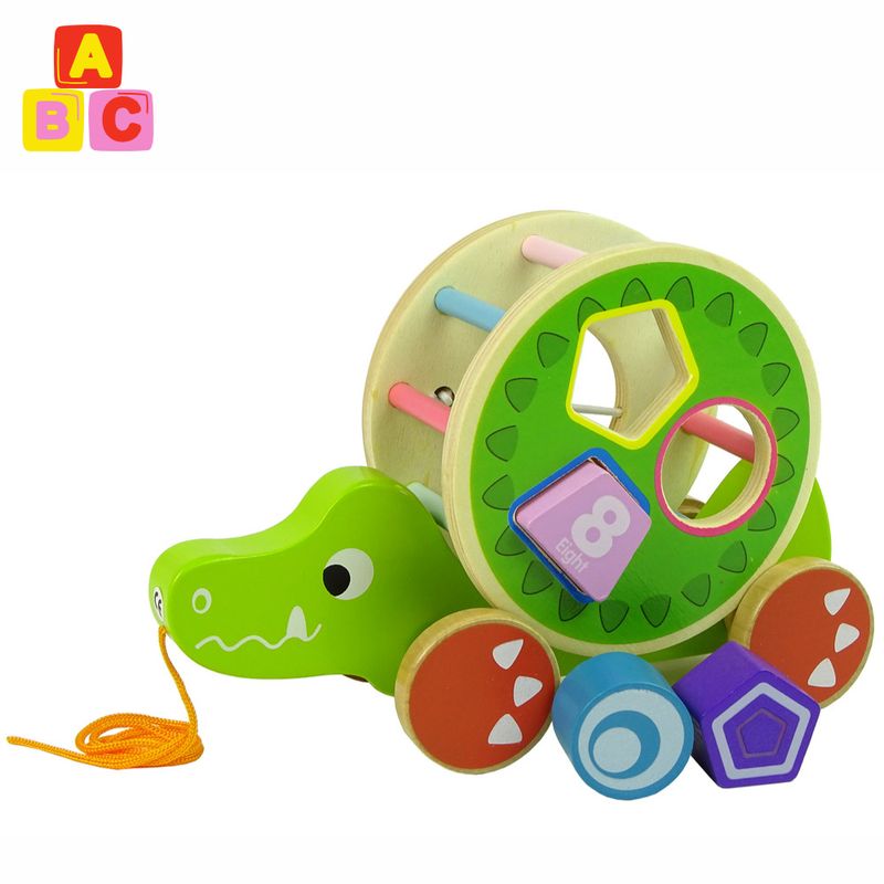 ABC - Cocodrilo Clasificador de Figuras  Juguete de Arrastre de Madera