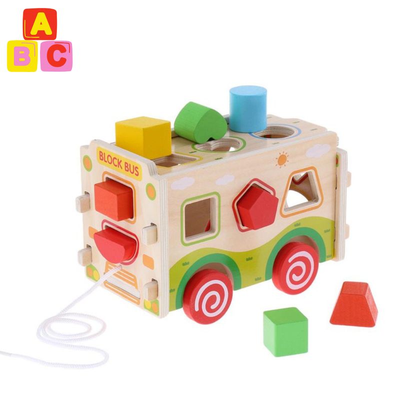 ABC - Bus Clasificador de Figuras  Juguete de Arrastre de Madera