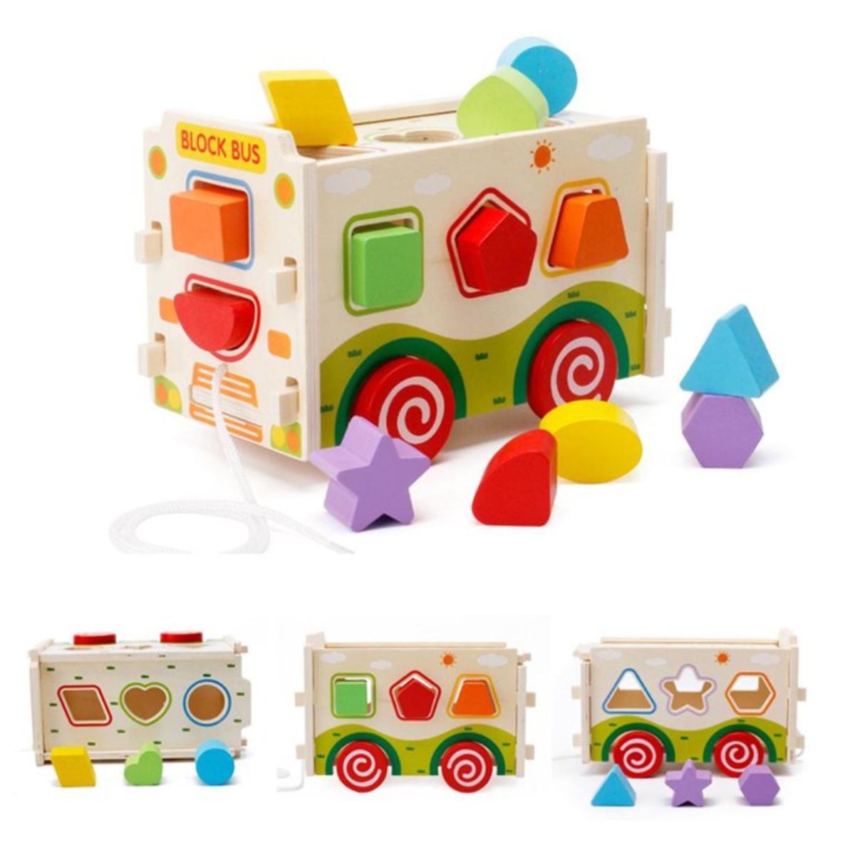 ABC - Bus Clasificador de Figuras  Juguete de Arrastre de Madera