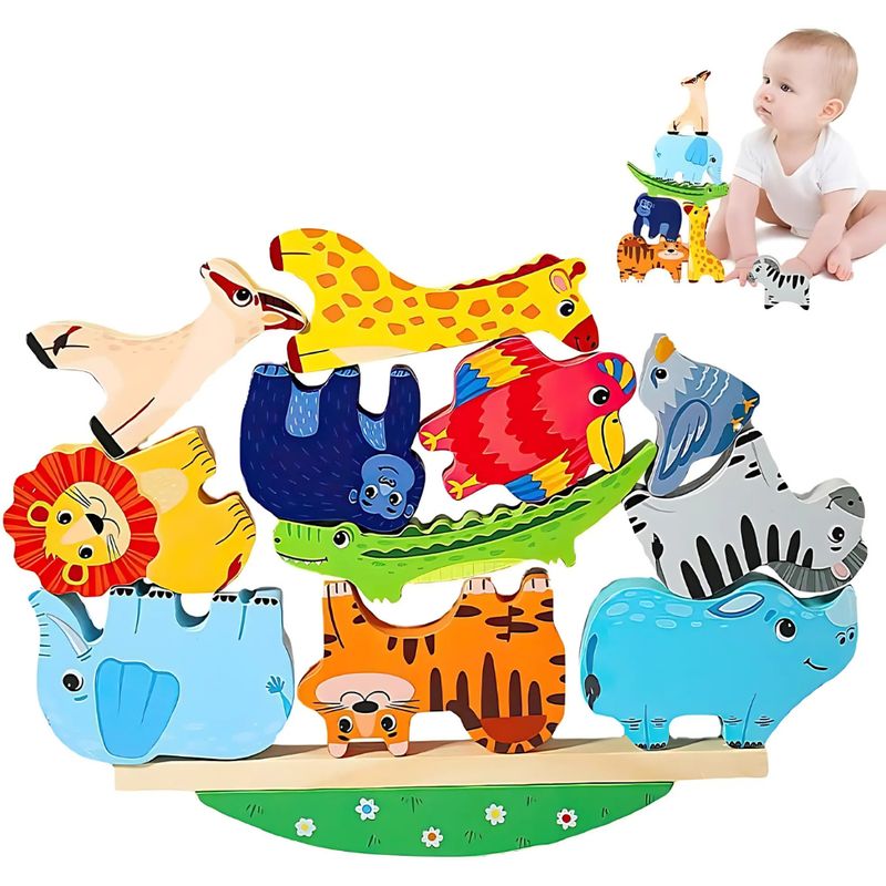 ABC - Juego de Equilibrio con Animales de Madera  Torre Apilable Montessori