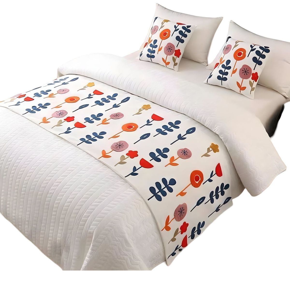 GENERICO - PIECERA DE CAMA MAS 2 FUNDAS BORDADA DECORATIVA 60X200 CM