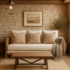 ARMONIA - Pack 3 fundas decorativas beige pelo trenzado cojín suave sala 758