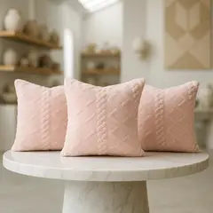 ARMONIA - Pack 3 fundas cojín suave pelo trenzado rosa estilo boho 758