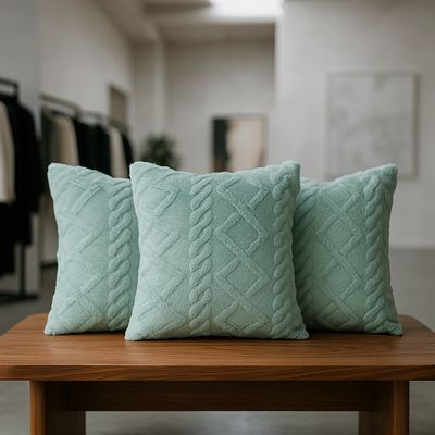 Imagen 2 del producto Pack 3 fundas cojín pelo trenzado turquesa suave 45x45 decoración 758