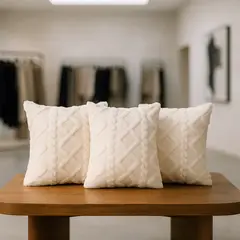 ARMONIA - Pack 3 fundas cojín pelo trenzado blanco boho suave 758