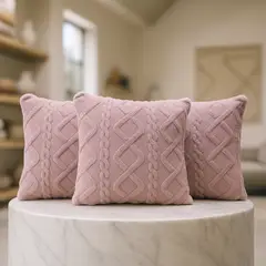 ARMONIA - Pack 3 fundas decorativas lila pelo trenzado suave living Chile 758