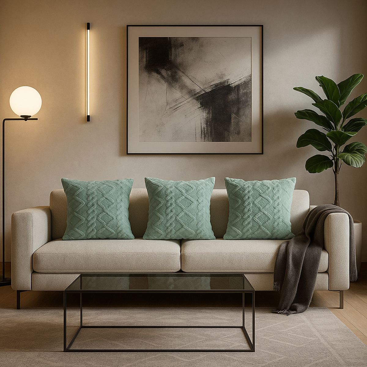 ARMONIA - Pack 3 fundas almohadón pelo trenzado turquesa textura suave hogar 758