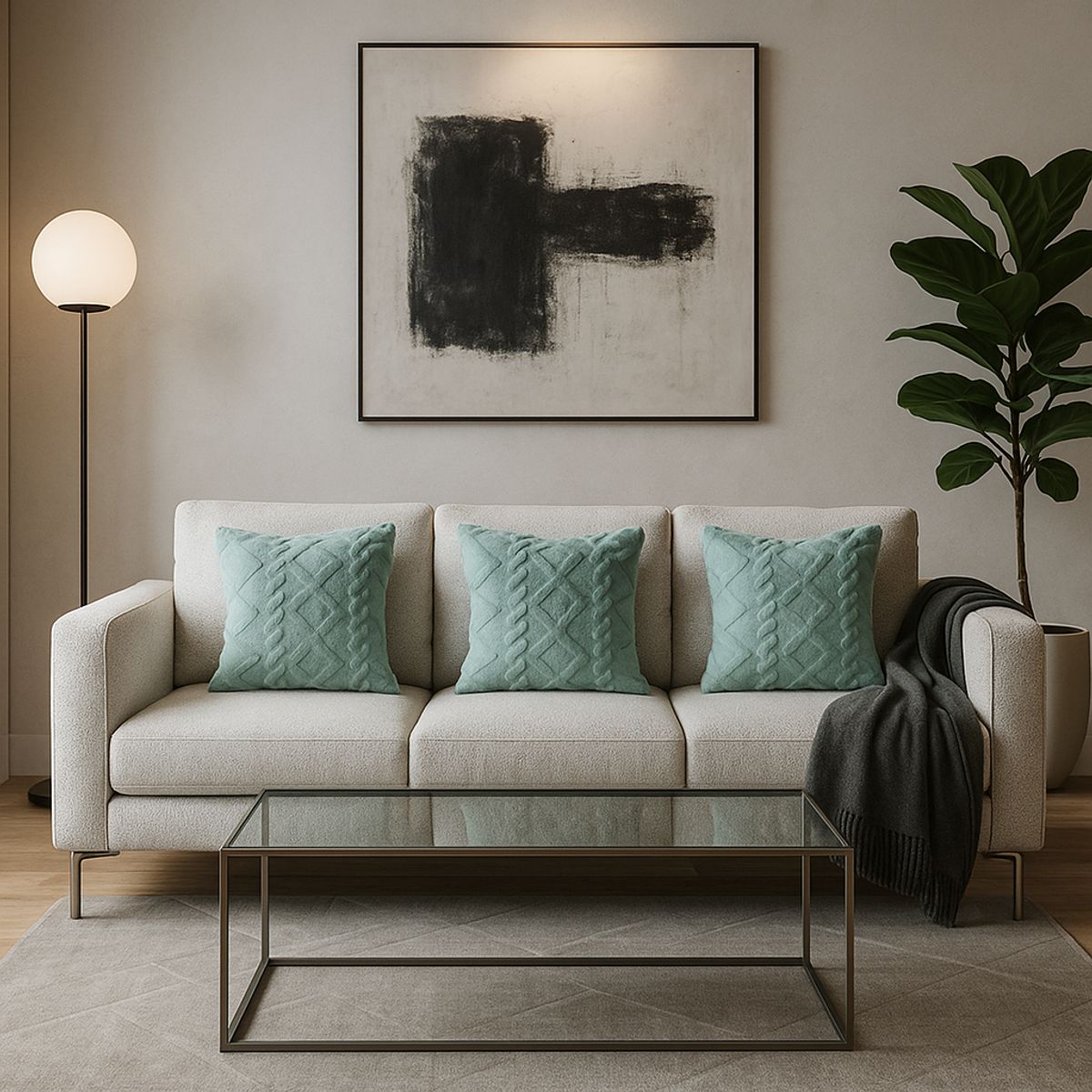 ARMONIA - Pack 3 fundas almohadón pelo trenzado turquesa textura suave hogar 758