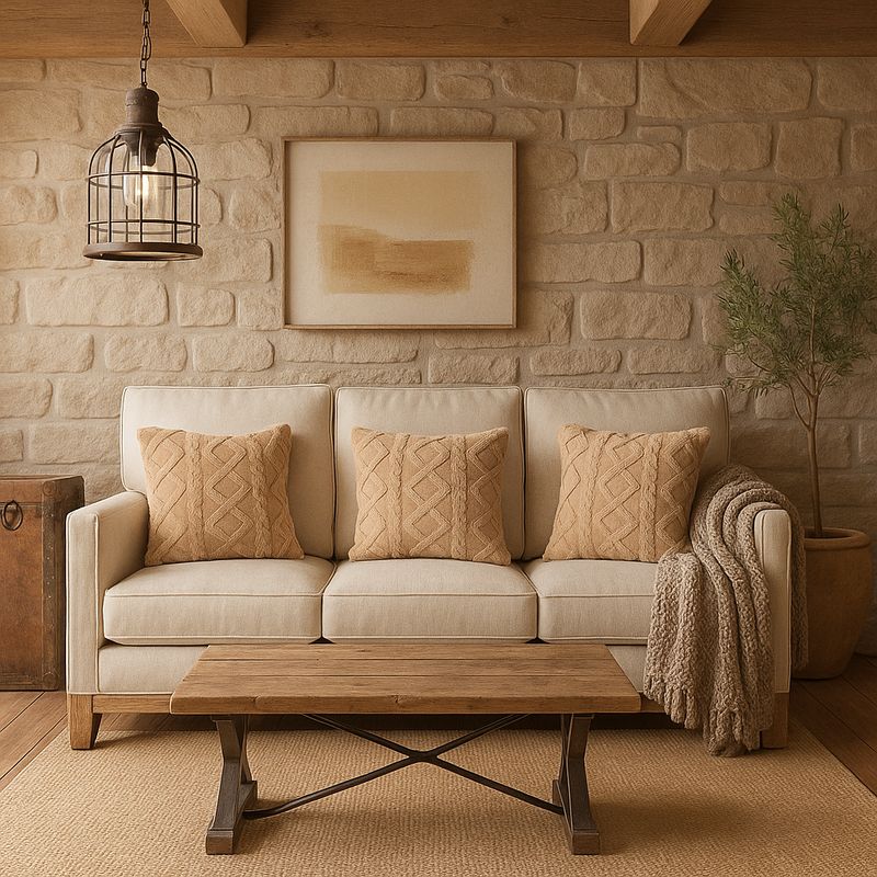 ARMONIA - Pack 3 fundas cojín pelo trenzado beige suave 45x45 decoración 758