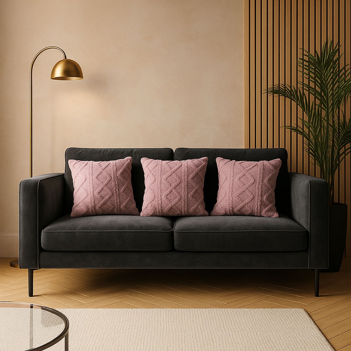 ARMONIA - Pack 3 fundas cojín suave pelo trenzado lila estilo boho 758