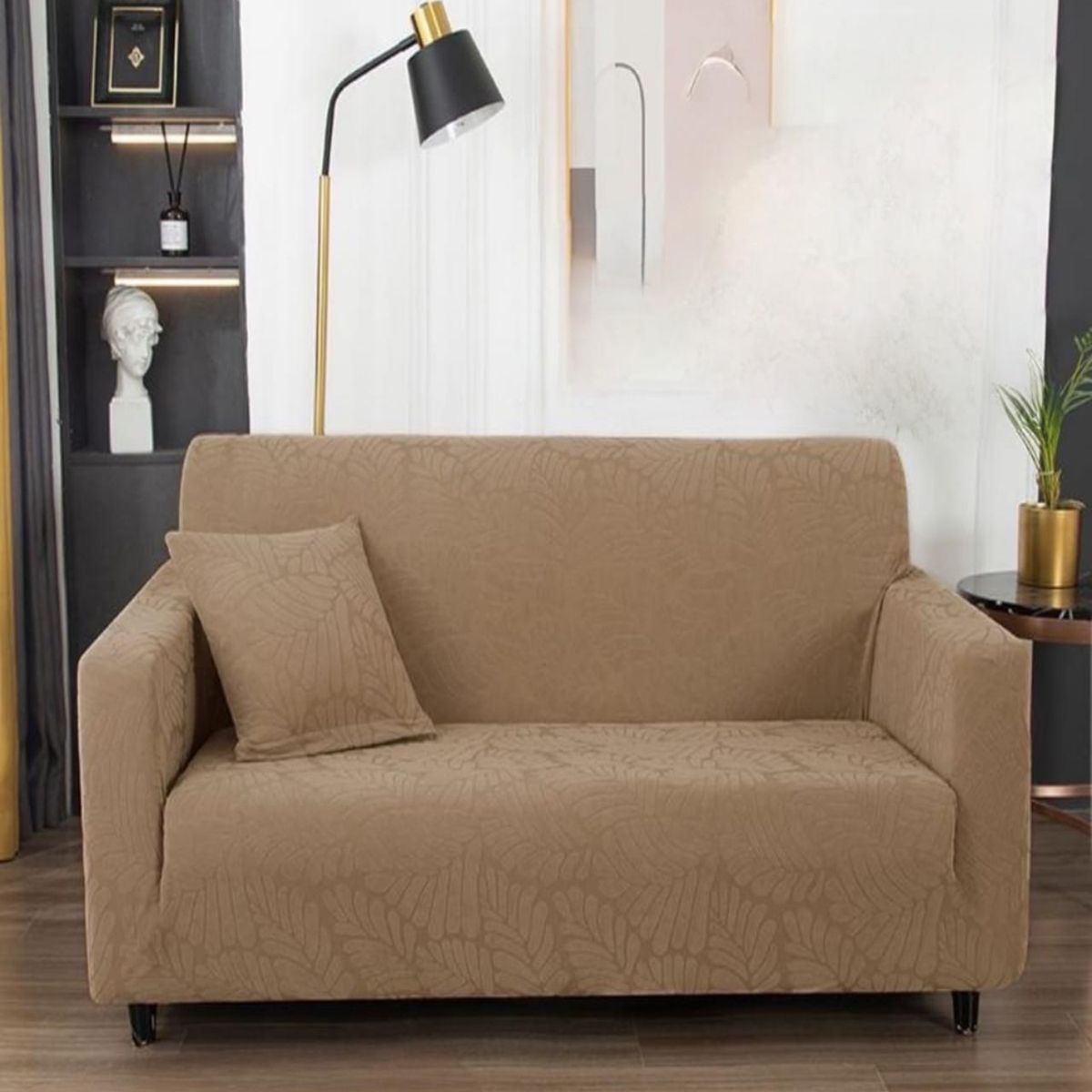 GENERICO - Funda Sofá 3 Cuerpos Texturizada Ajustable café claro