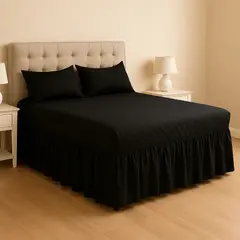 ARMONIA - Faldón cama doble negro 25 plazas fundas incluidas