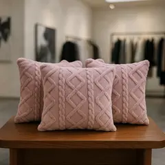 ARMONIA - Pack 3 fundas cojín lila pelo trenzado suave dormitorio 758