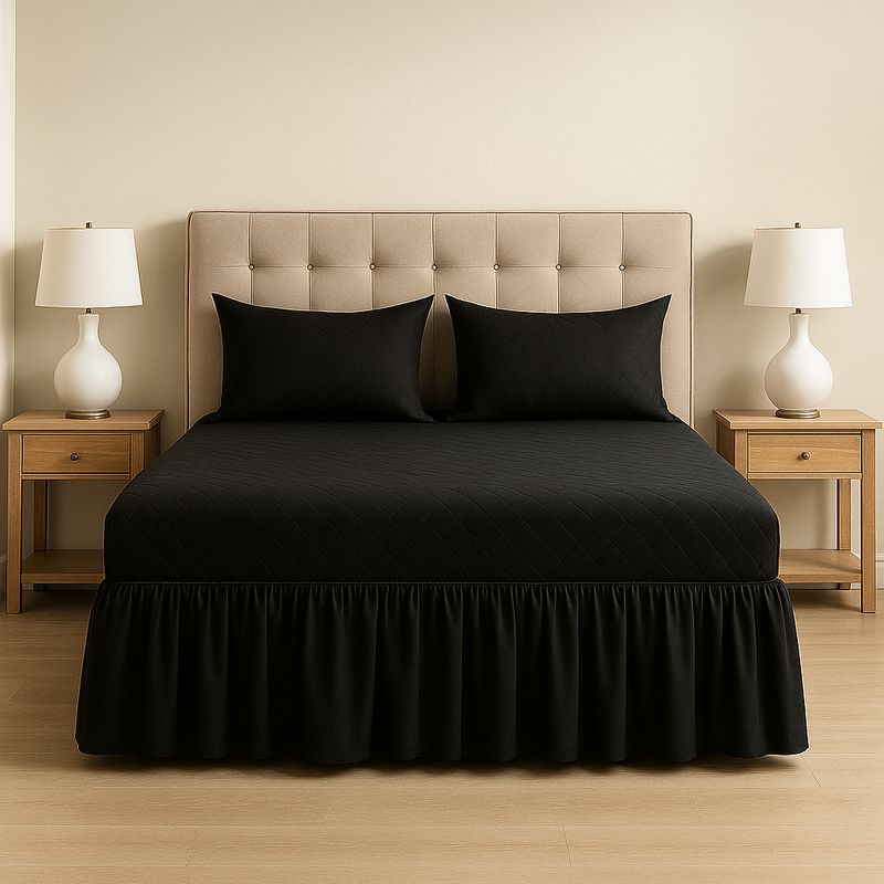 ARMONIA - Faldón doble negro 15 plazas con funda para cama elegante