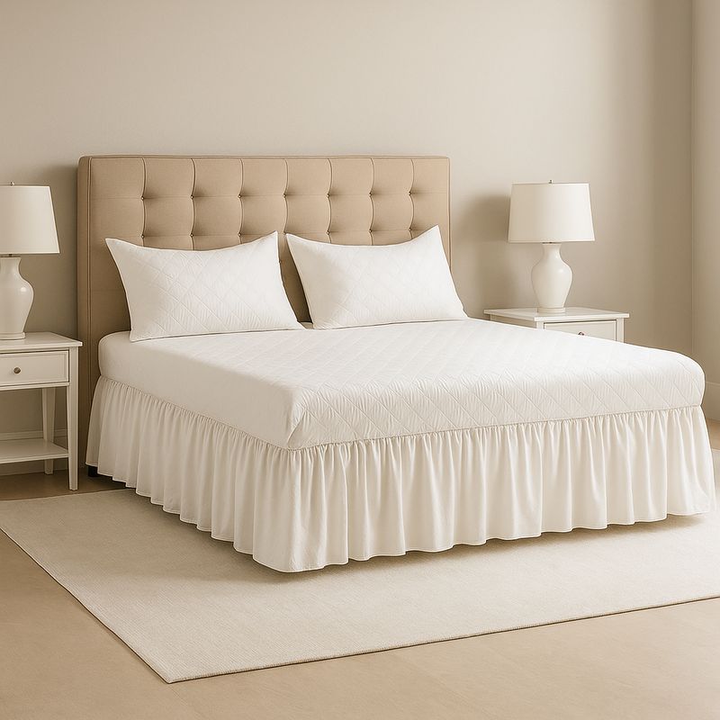 ARMONIA - Faldón doble 20 plazas blanco acolchado con fundas almohada