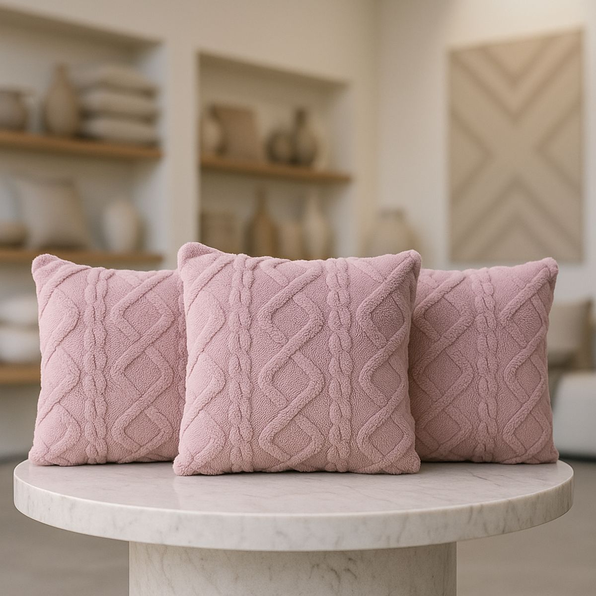 ARMONIA - Pack 3 fundas cojín pelo trenzado lila suave 45x45 decoración 758