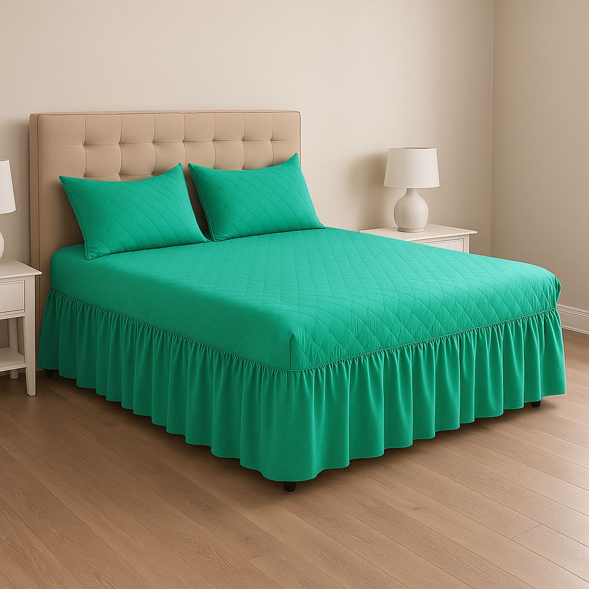 ARMONIA - Volante faldón turquesa cama 15 plazas doble incluye funda extra