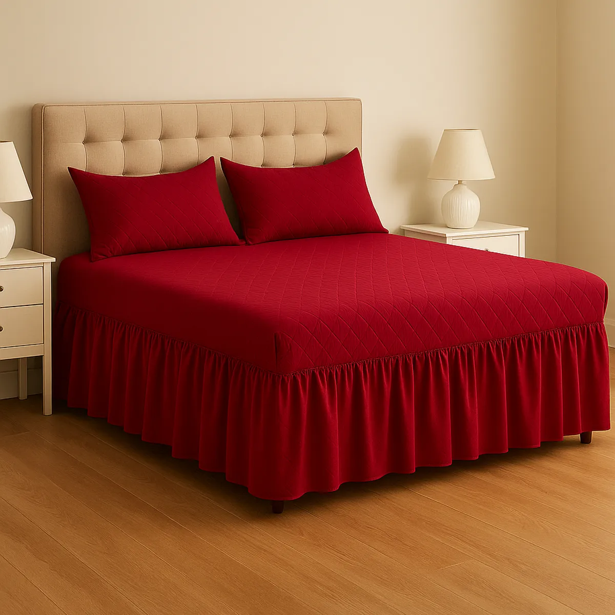 ARMONIA - Faldón cama 15 plazas doble burdeo + funda almohada