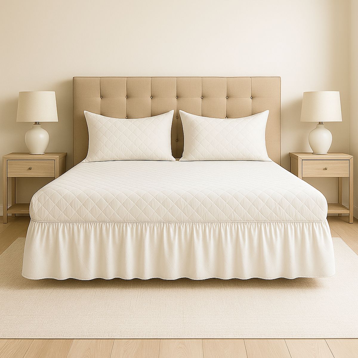 ARMONIA - Faldón doble blanco 25 plazas diseño acolchado para cama