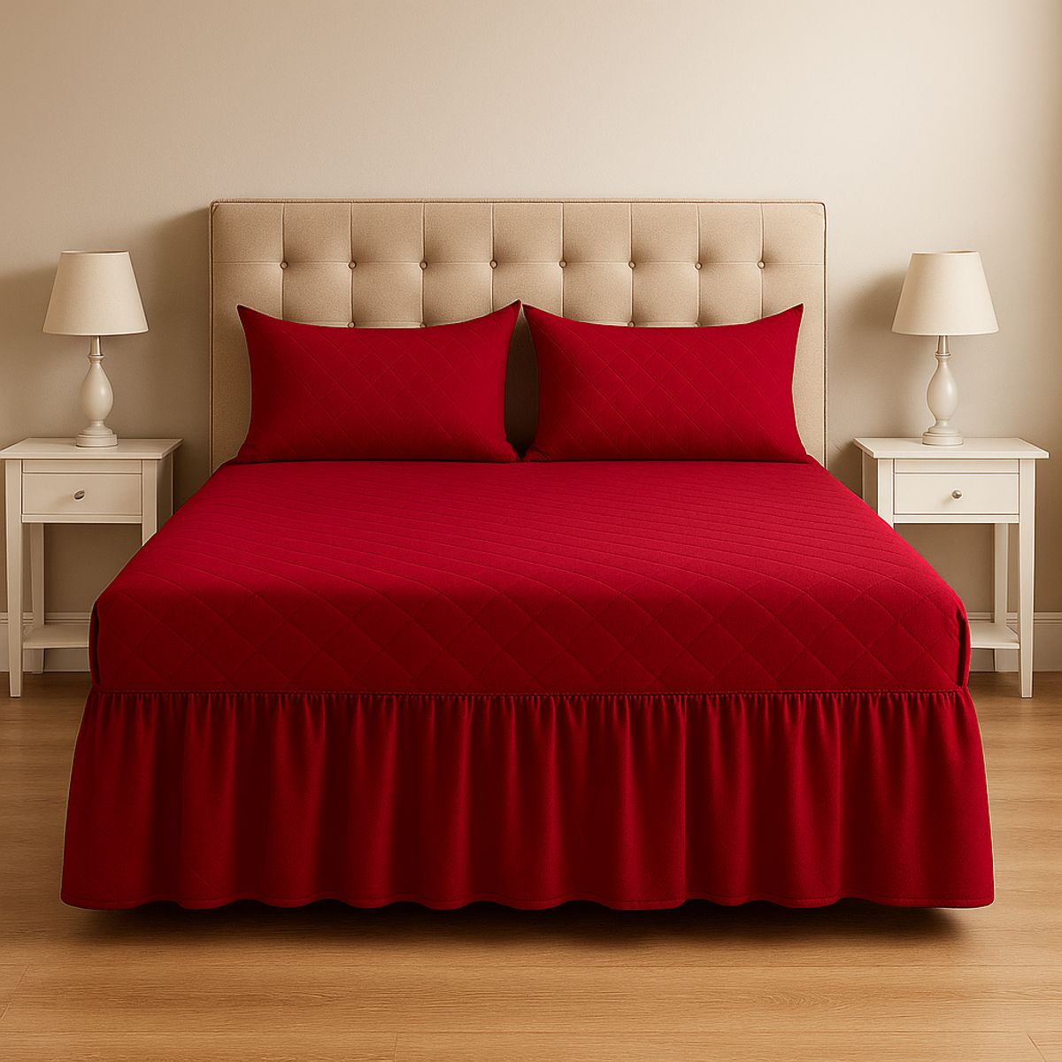 ARMONIA - Faldón cama doble burdeo 25 plazas acolchado moderno
