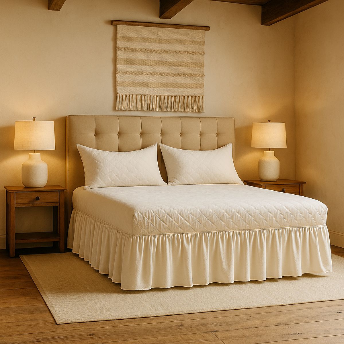 ARMONIA - Faldón cama 15 plazas blanco doble con funda incluida