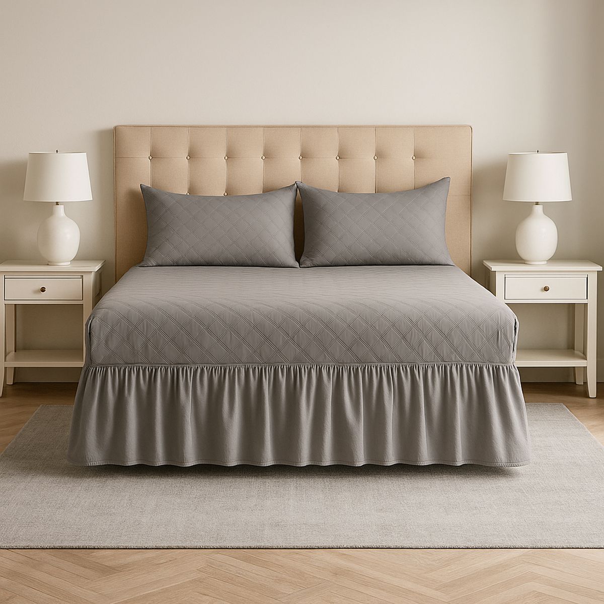 ARMONIA - Faldón gris doble 25 plazas con diseño acolchado