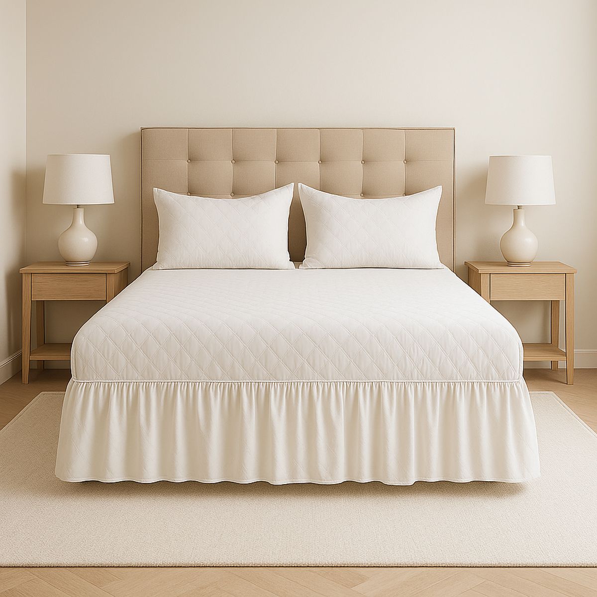 ARMONIA - Faldón blanco cama 15 plazas doble incluye funda adicional