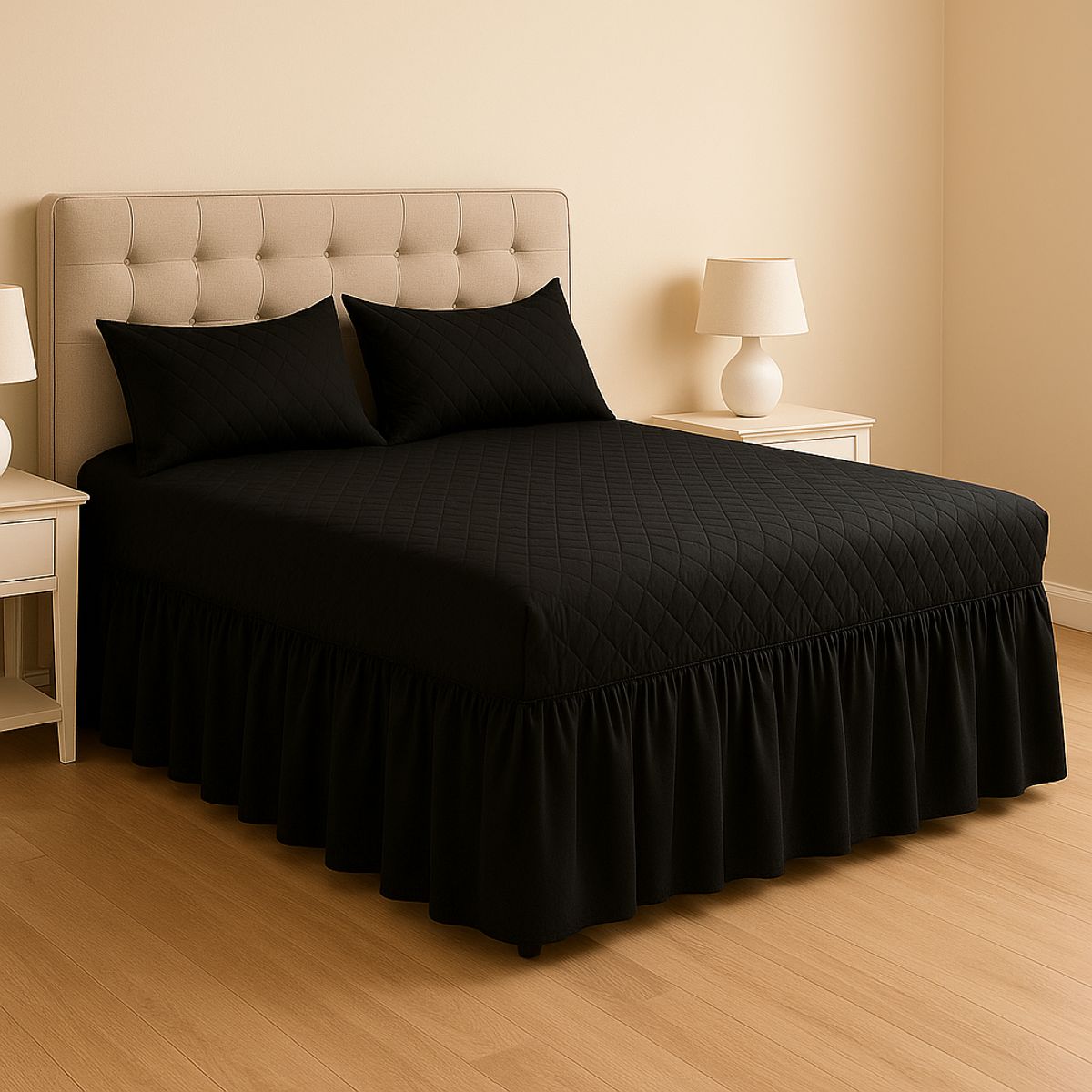 ARMONIA - Faldón cama 15 plazas negro doble + funda almohada