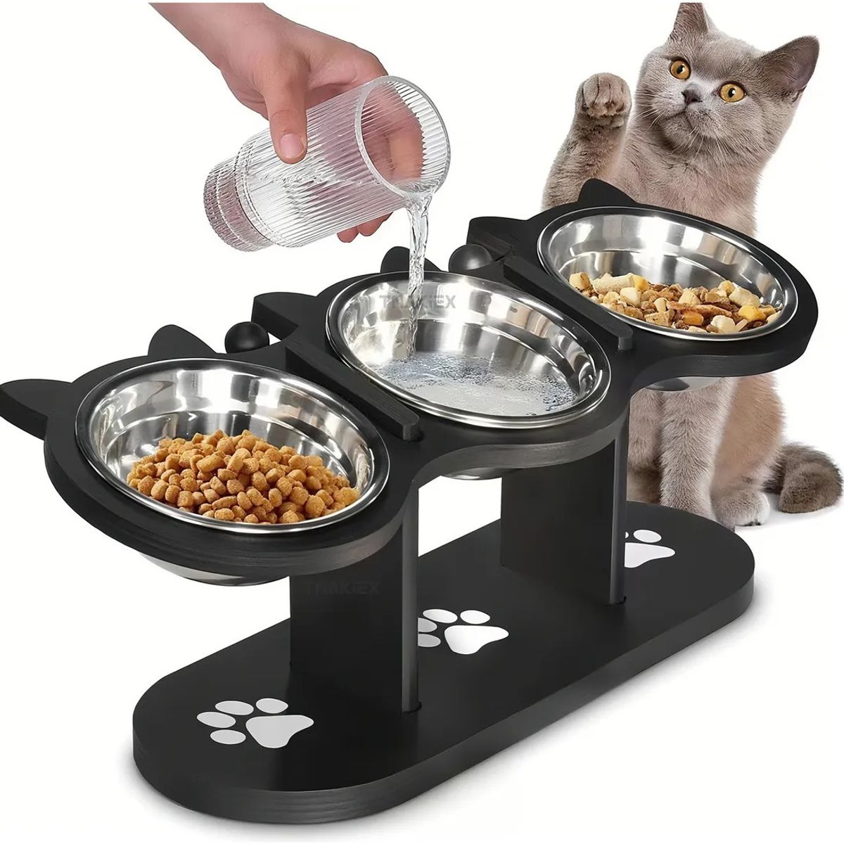 TNAKIEX - Comedero Bebedero Para Perro Gato Altura Ajustable Acero