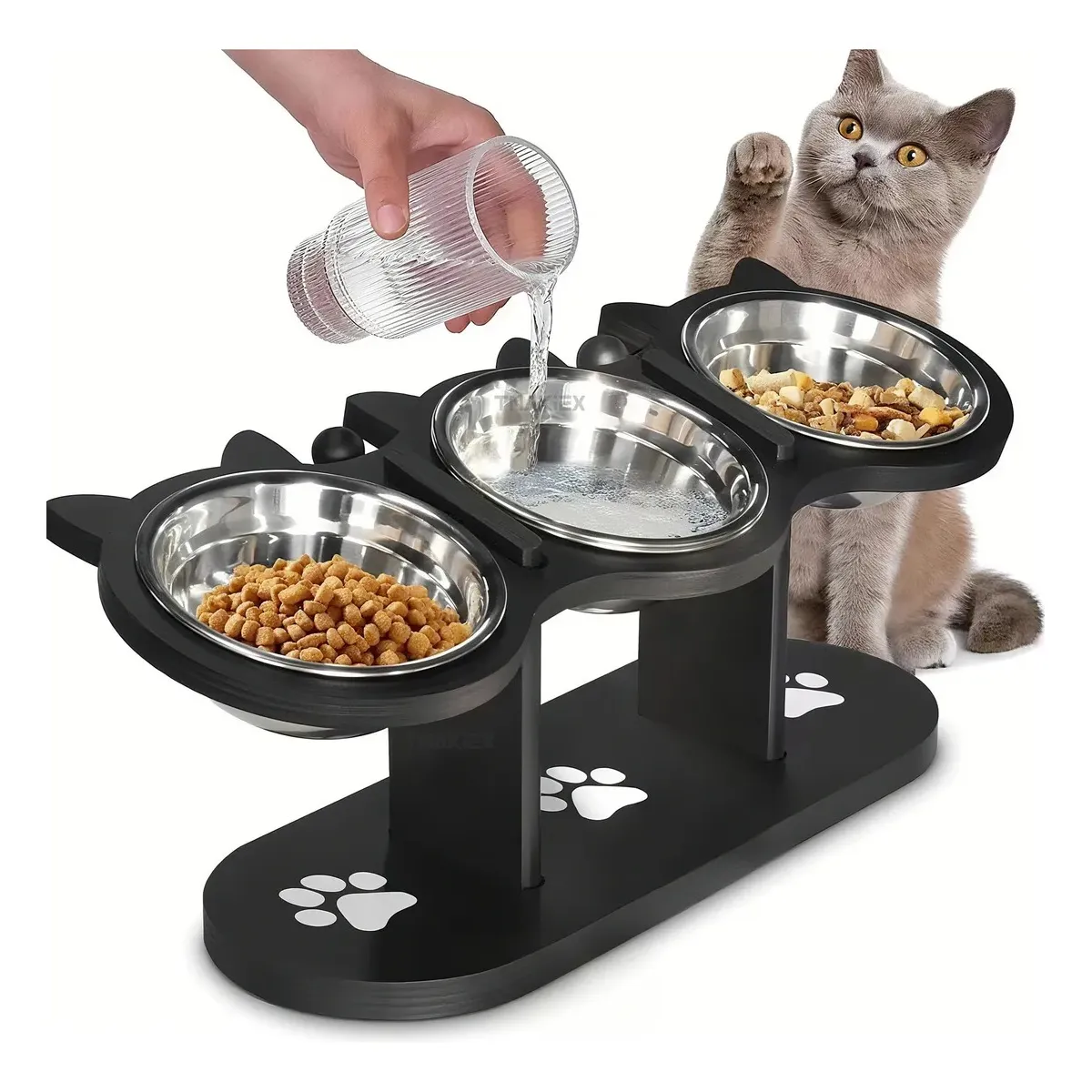 TNAKIEX - Comedero Bebedero Para Perro Gato Altura Ajustable Acero