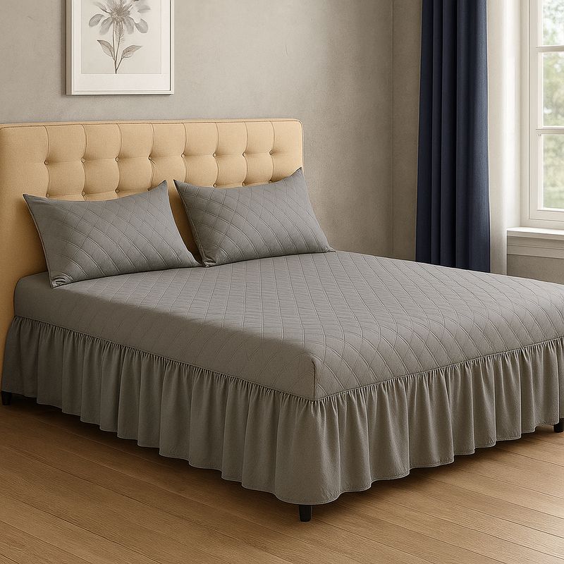 ARMONIA - Faldón cama gris 15 plazas doble acolchado con funda extra