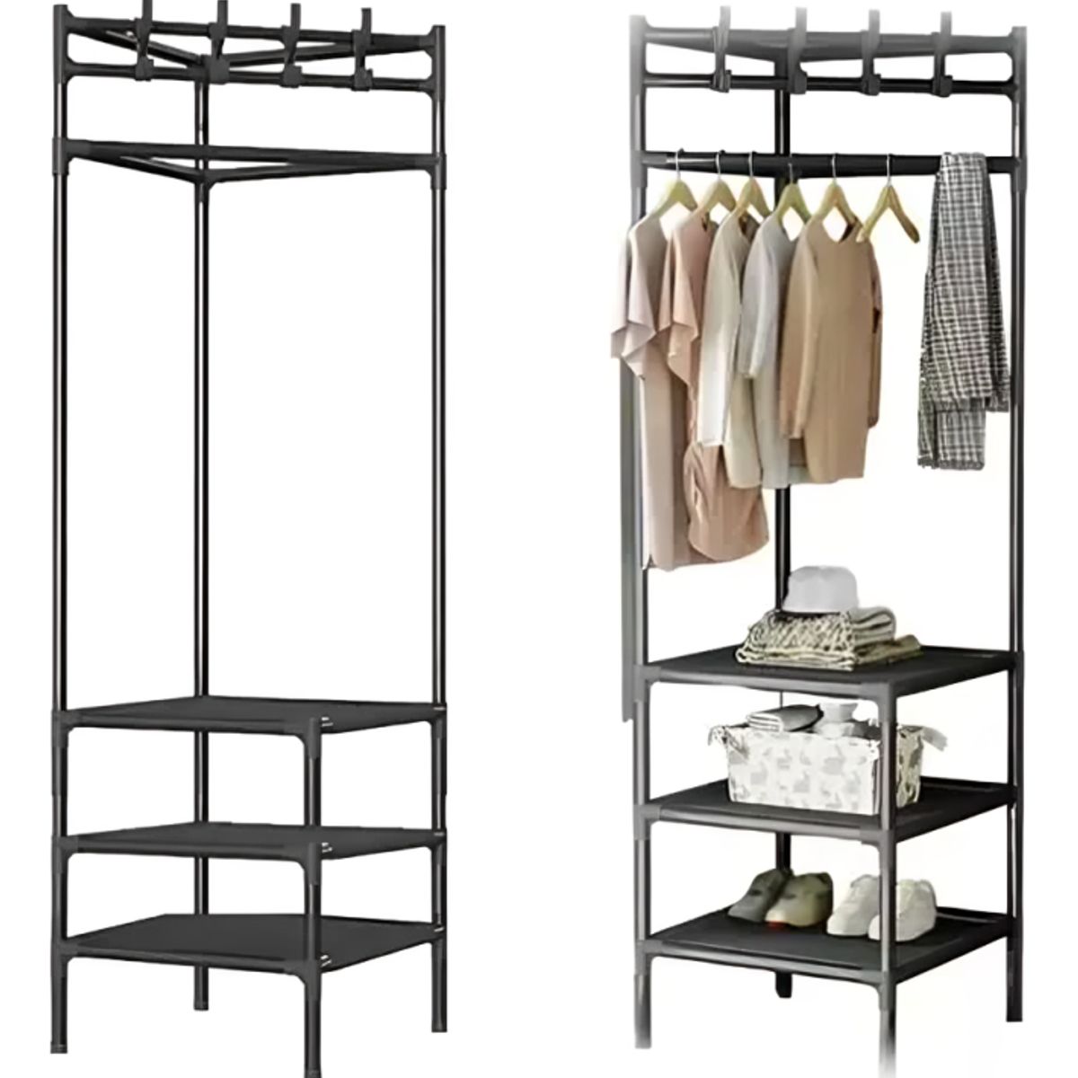 SIRENA - Perchero negro organizador de ropa y calzado de 188 cm armable