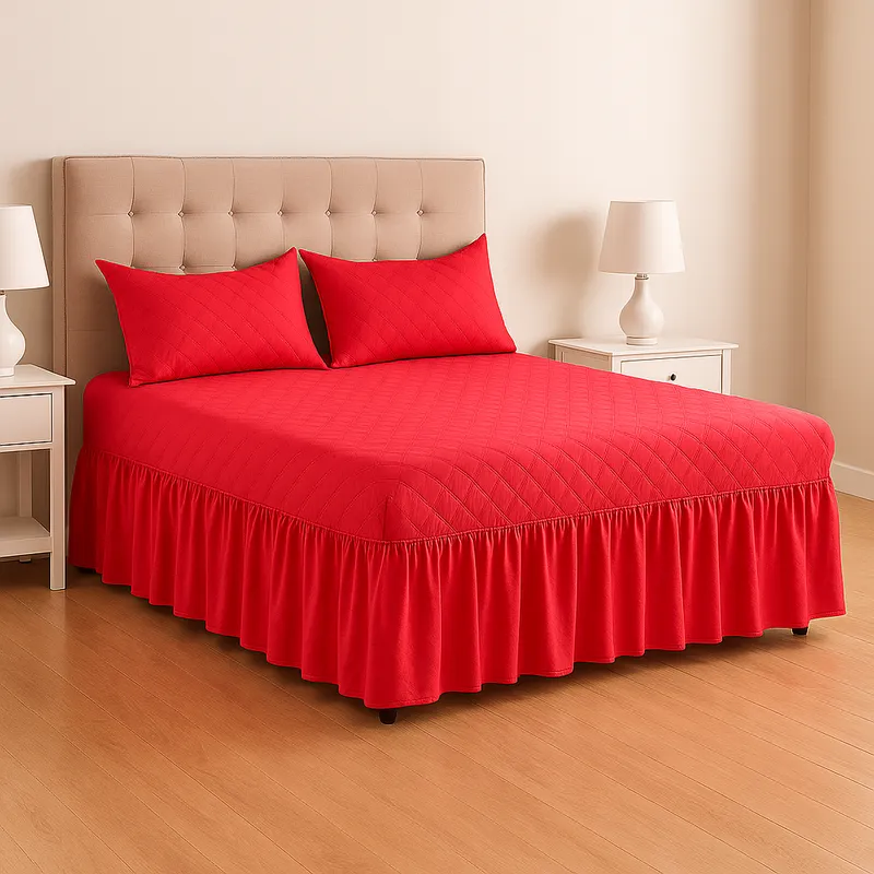 ARMONIA - Faldón doble cama 15 plazas rojo con funda extra