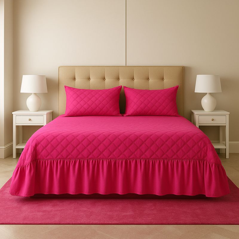 ARMONIA - Faldón doble fucsia 20 plazas acolchado con juego fundas