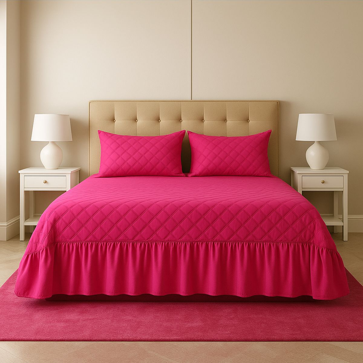 ARMONIA - Faldón fucsia 25 plazas doble acolchado pack de fundas