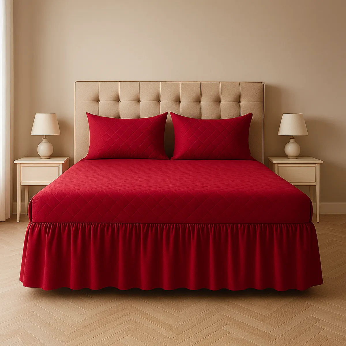 ARMONIA - Faldón doble burdeo 25 plazas diseño acolchado para cama