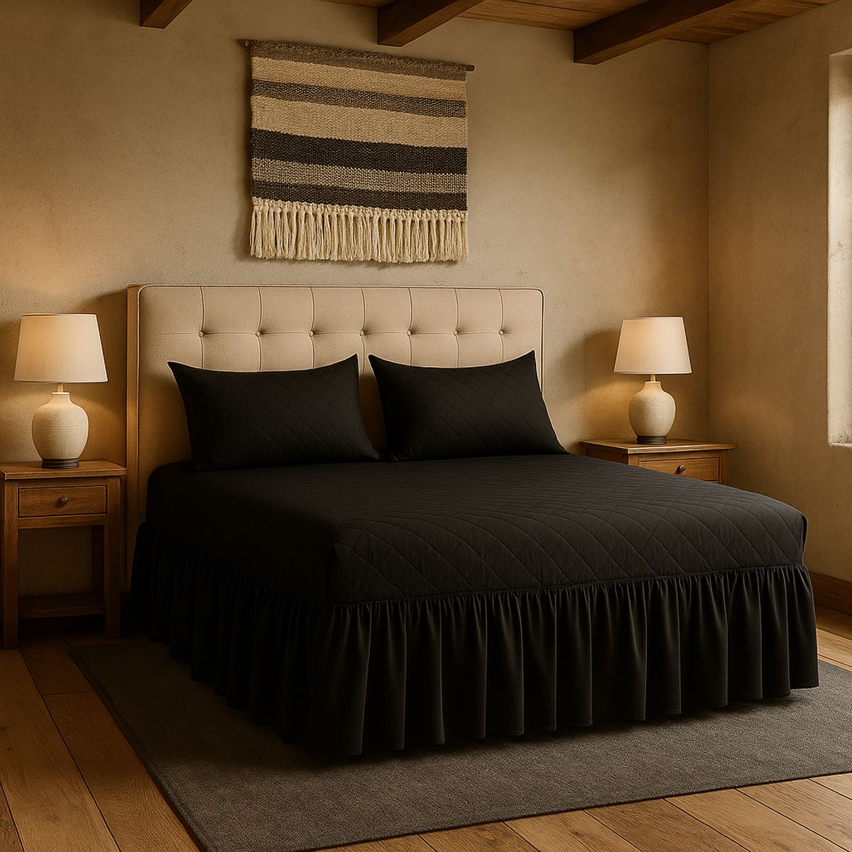 ARMONIA - Faldón negro doble 20 plazas acolchado fundas extra