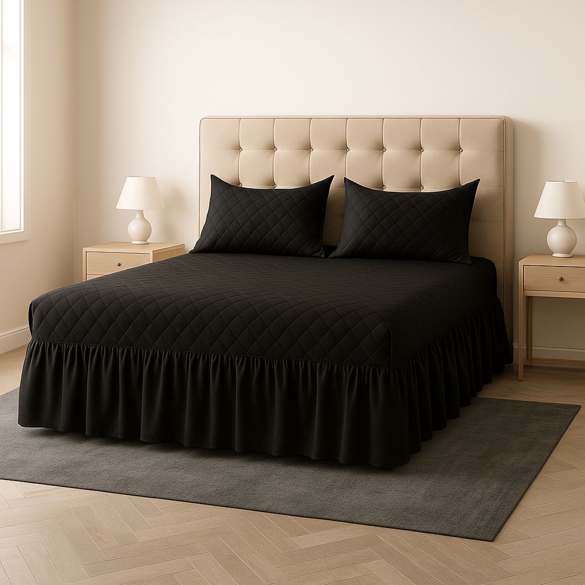 ARMONIA - Faldón negro 20 plazas doble acolchado pack de fundas