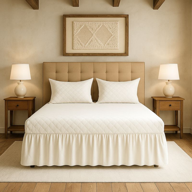 ARMONIA - Faldón cama 20 plazas blanco doble acolchado con fundas