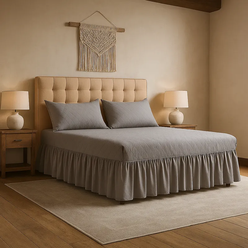 ARMONIA - Faldón doble cama 15 plazas gris acolchado incluye funda extra