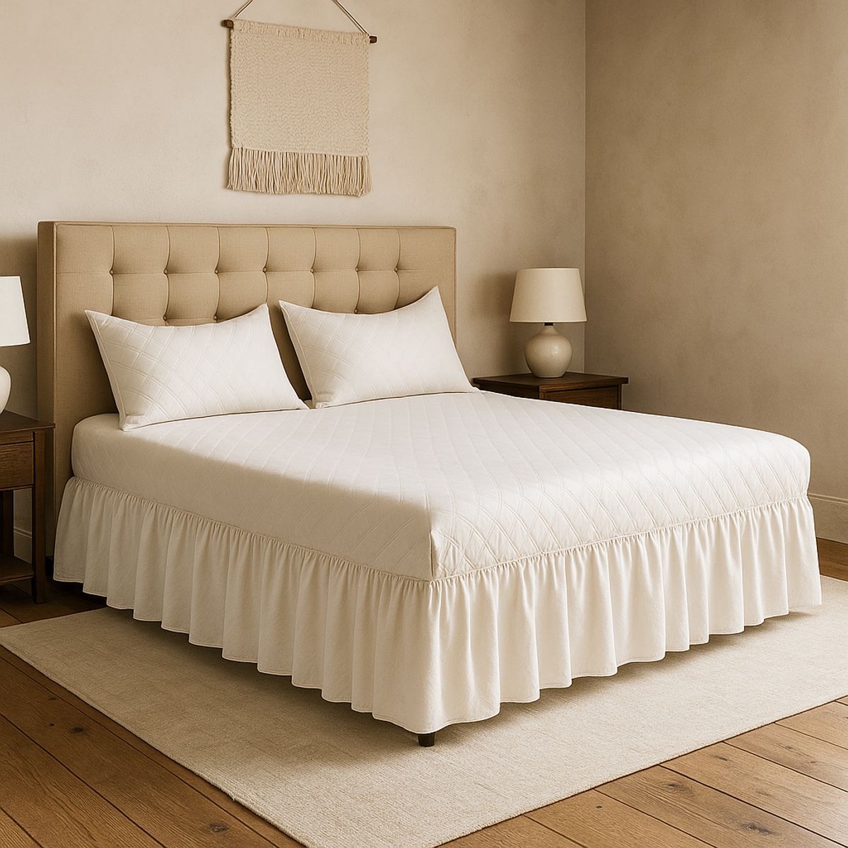 ARMONIA - Faldón cama 25 plazas blanco doble acolchado con fundas