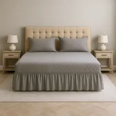 ARMONIA - Faldón doble gris 25 plazas diseño acolchado para cama