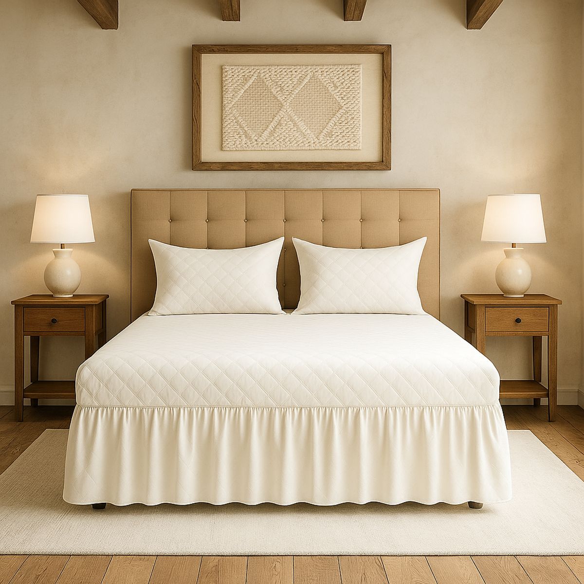 ARMONIA - Faldón doble blanco 15 plazas con funda de almohada gratis