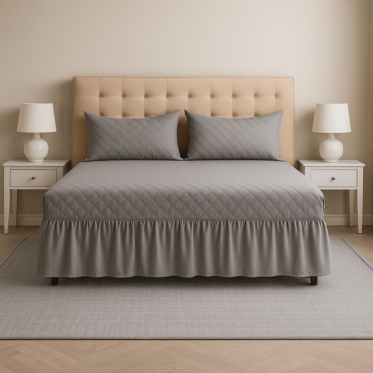 ARMONIA - Faldón cama 15 plazas gris doble acolchado incluye funda gratis
