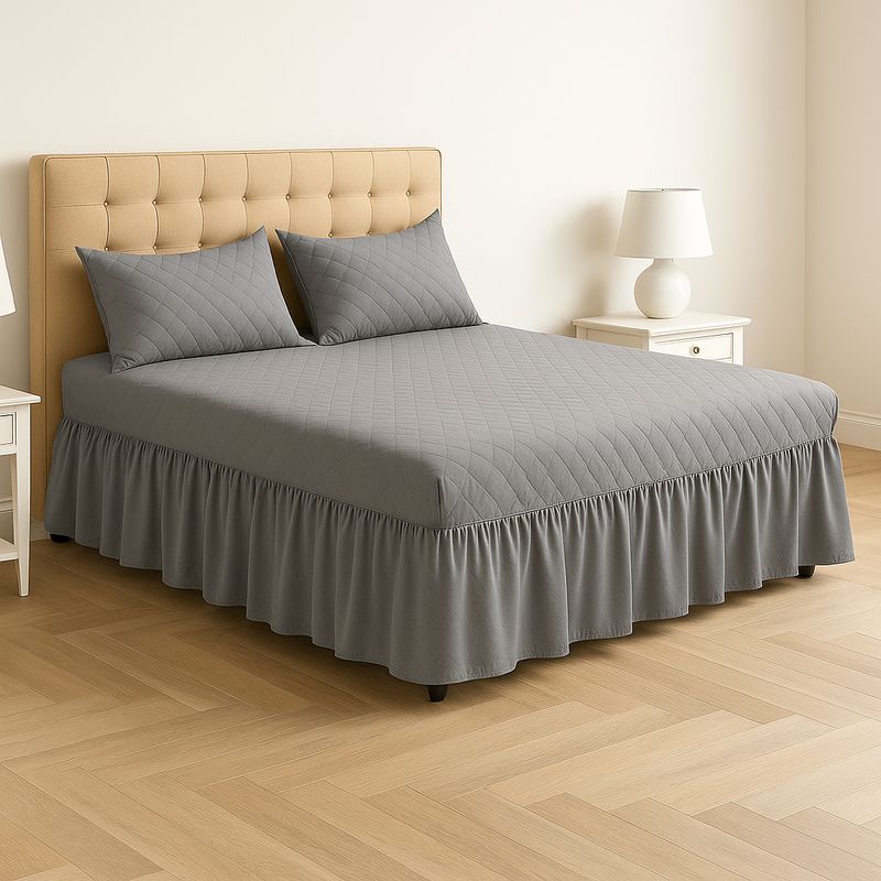 ARMONIA - Faldón doble acolchado gris 15 plazas con funda protectora