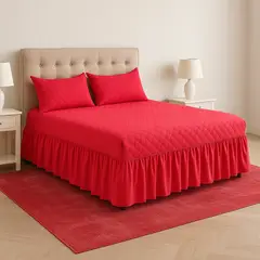 ARMONIA - Faldón cama 20 plazas rojo doble acolchado con fundas