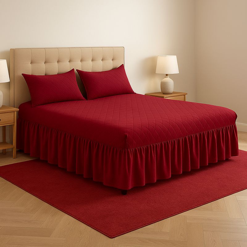 ARMONIA - Faldón cama 20 plazas burdeo doble acolchado con fundas
