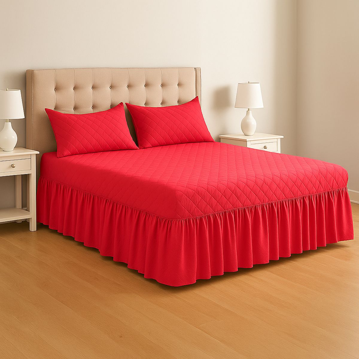 ARMONIA - Faldón rojo doble 25 plazas acolchado fundas adicionales