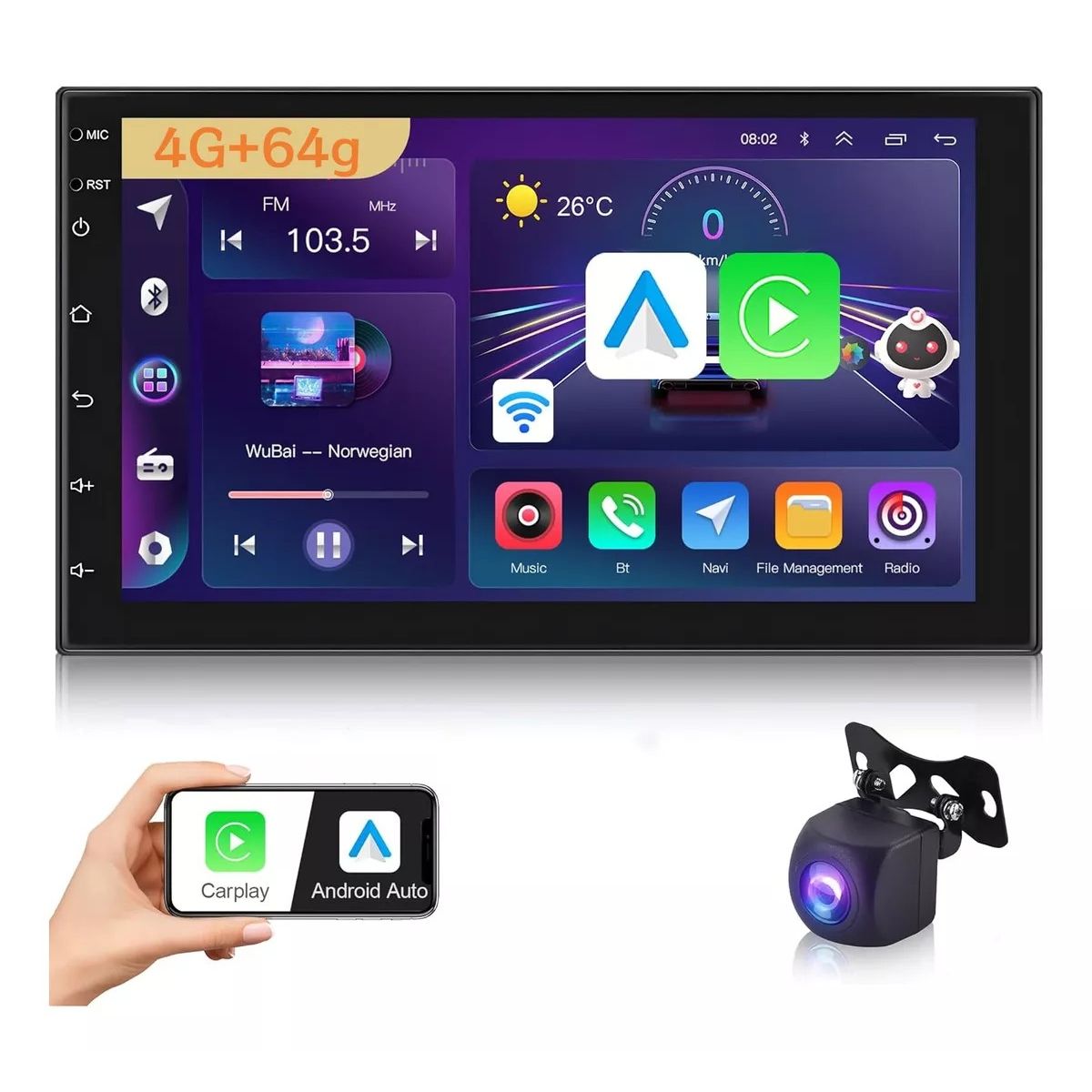 KUANGYE - Radio Auto 2 Din 7'' 4+64g Wifi Gps Android 13.0 + Cámara